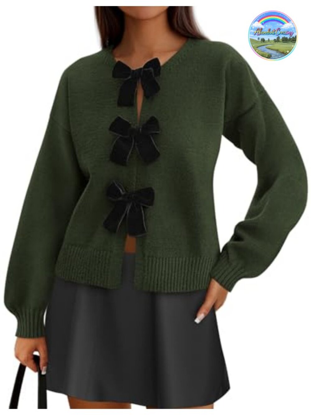 Women's Bow Tie Front Cardigan Long Sleeve Knit Sweater